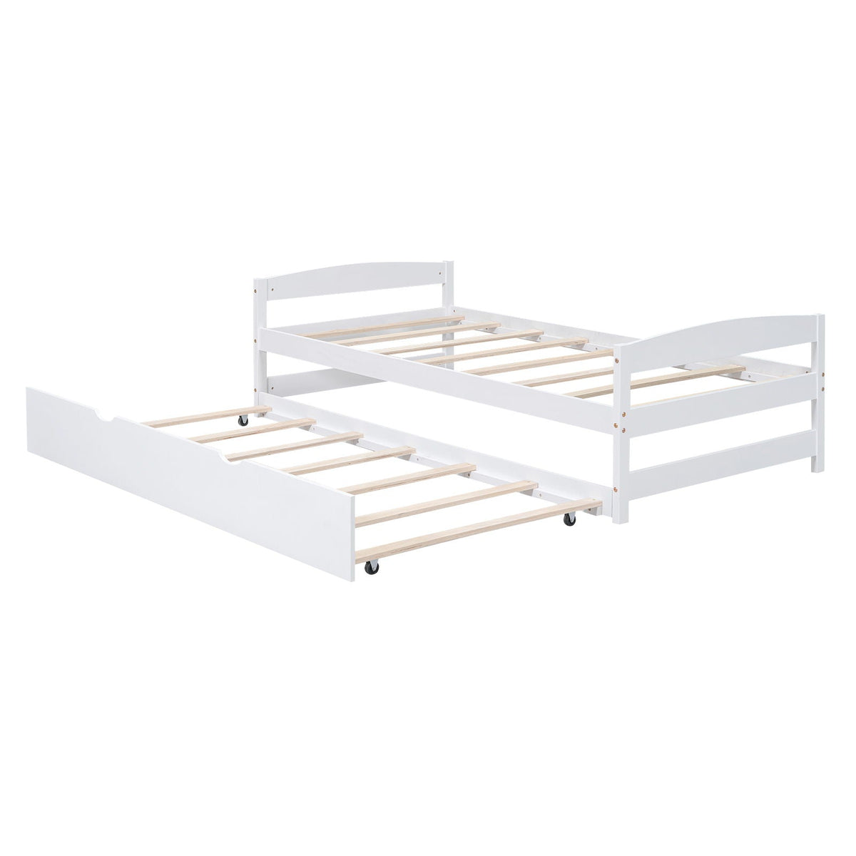 Platform bed with trundle in white finish, slatted frames, caster wheels, HouseOfZazla on Tampa Home & Garden Store