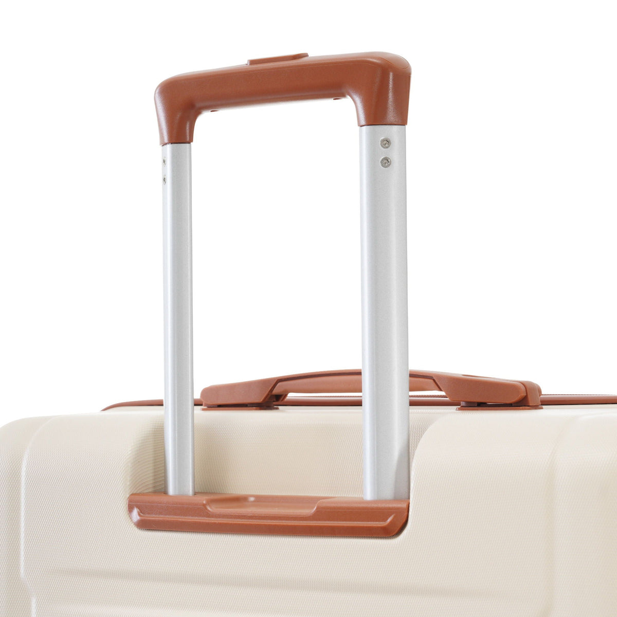 2 piece luggage set with brown handle and silver telescoping poles over beige suitcase on Tampa Home & Garden Store