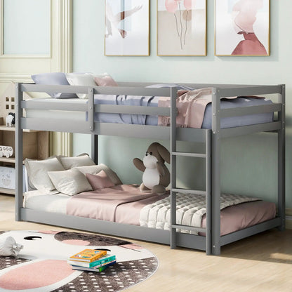 Durable Solid Wood Floor Bunk Bed With Ladder