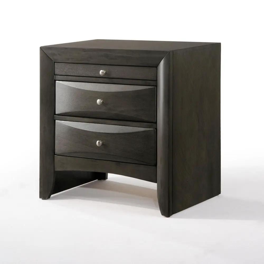 Ireland - Elegant Design Nightstand, dark espresso wood, 3 curved-front drawers on Tampa Home & Garden Store
