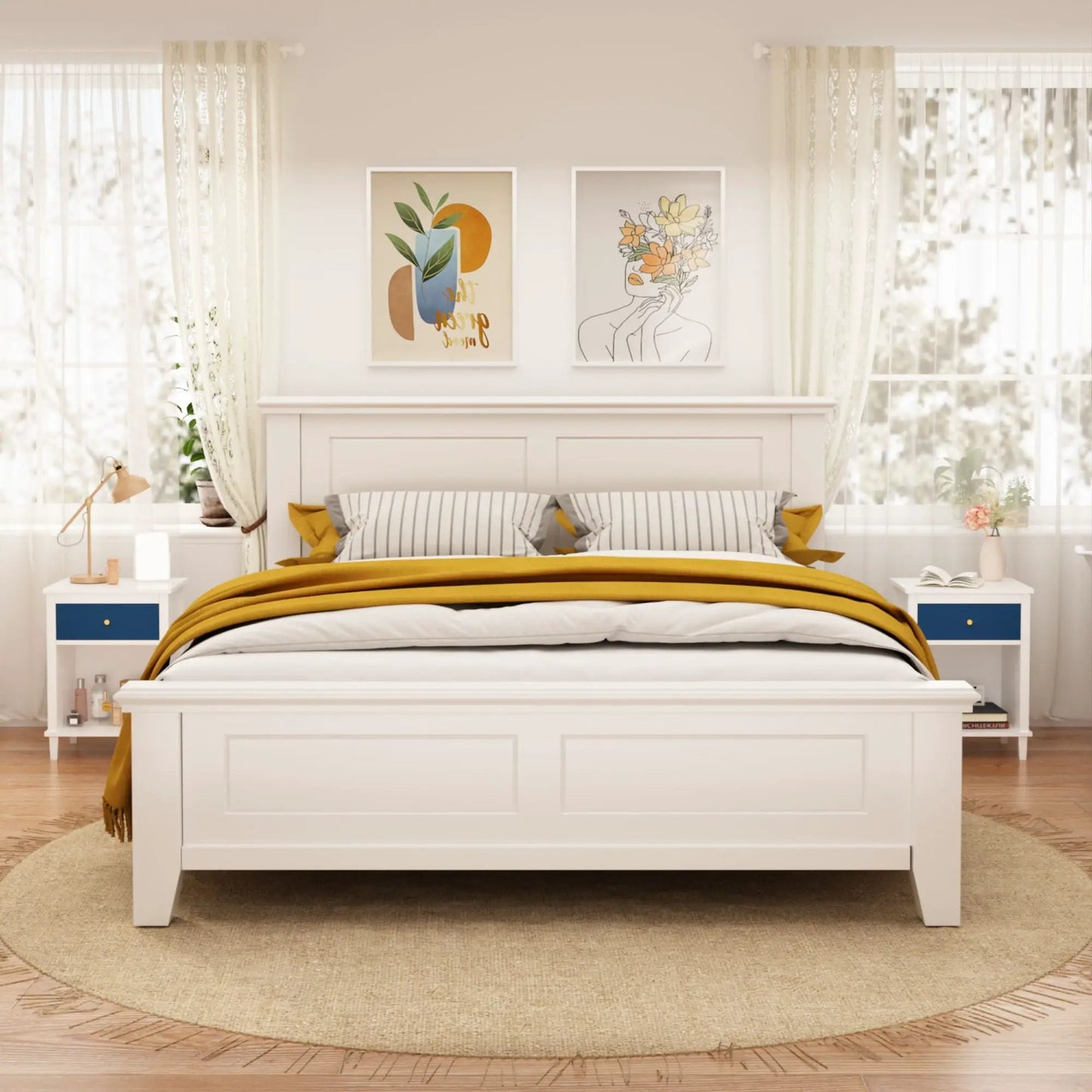 Nightstand with 1 Drawer 1 Shelf by Unique Piece Furniture, white with blue front, pair on Tampa Home & Garden Store