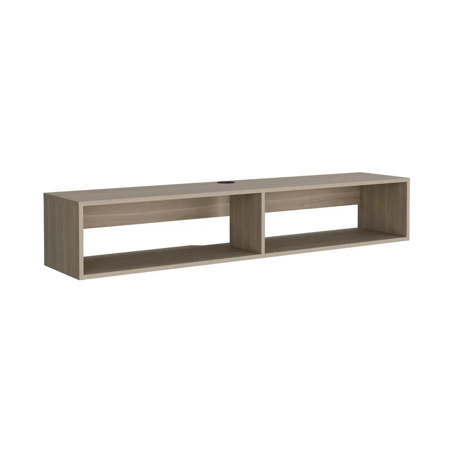 Moore floating TV stand by Unique Piece Furniture in light oak with two open cubbies on Tampa Home & Garden Store