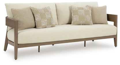 Serene Bay Sofa with Cushion, cream upholstery on dark brown wood frame, Unique Piece Furniture on Tampa Home & Garden Store