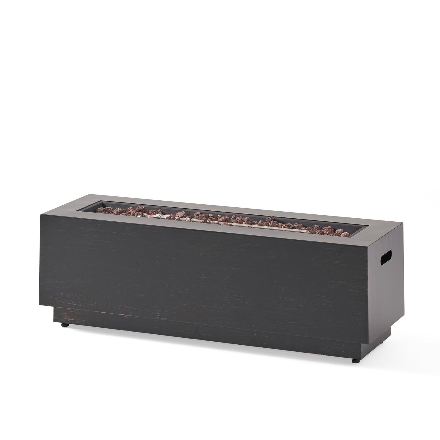Modern Dark Grey 40' Outdoor Iron Propane Fire Pit with lava rock bed on Tampa Home & Garden Store