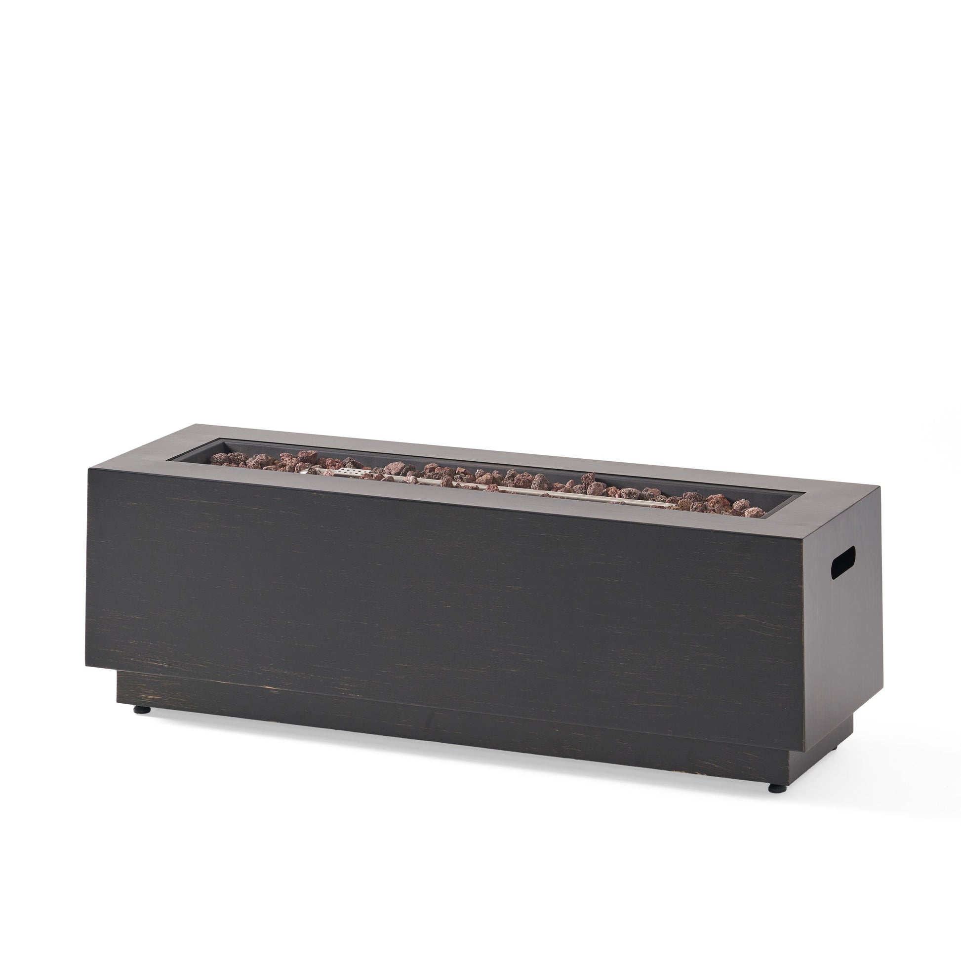 Modern Dark Grey 40' Outdoor Iron Propane Fire Pit with lava rock bed on Tampa Home & Garden Store