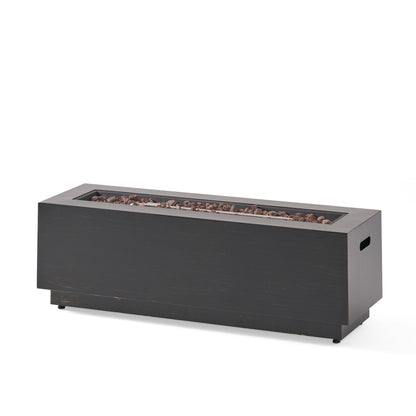 Modern Dark Grey 40' Outdoor Iron Propane Fire Pit with lava rock bed on Tampa Home & Garden Store