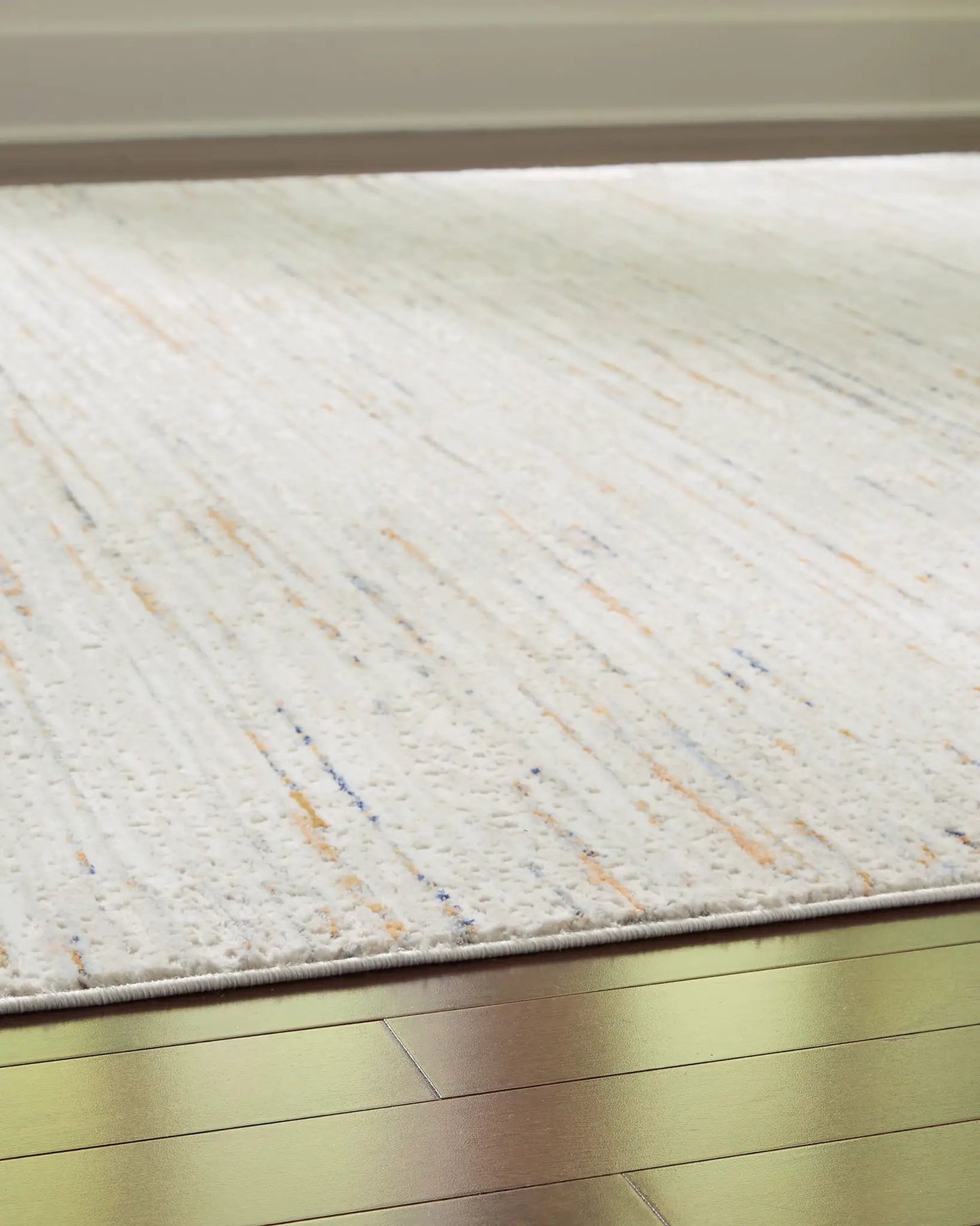 Harjot Area Rug with Subtle Stripe in Cream Gray