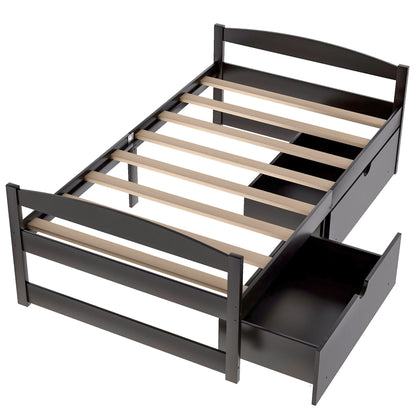 Platform bed with 2 drawers, dark espresso finish, slatted foundation by HouseOfZazla on Tampa Home & Garden Store