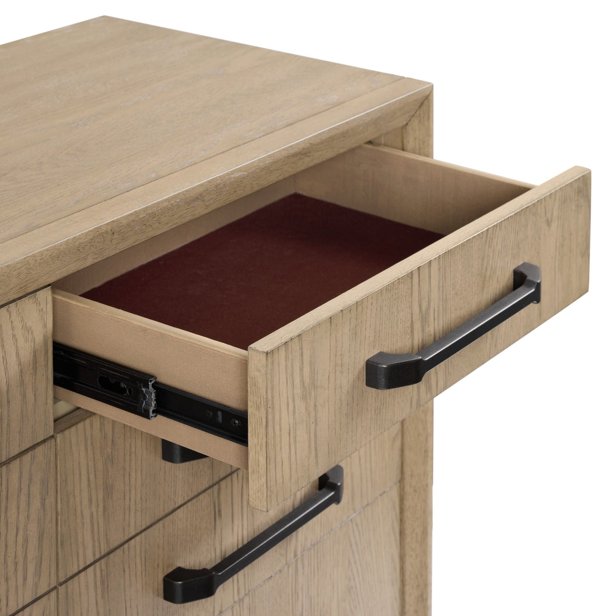 Master Chest 10-drawer dresser in brown wood with felt-lined top drawer, partially open on Tampa Home & Garden Store