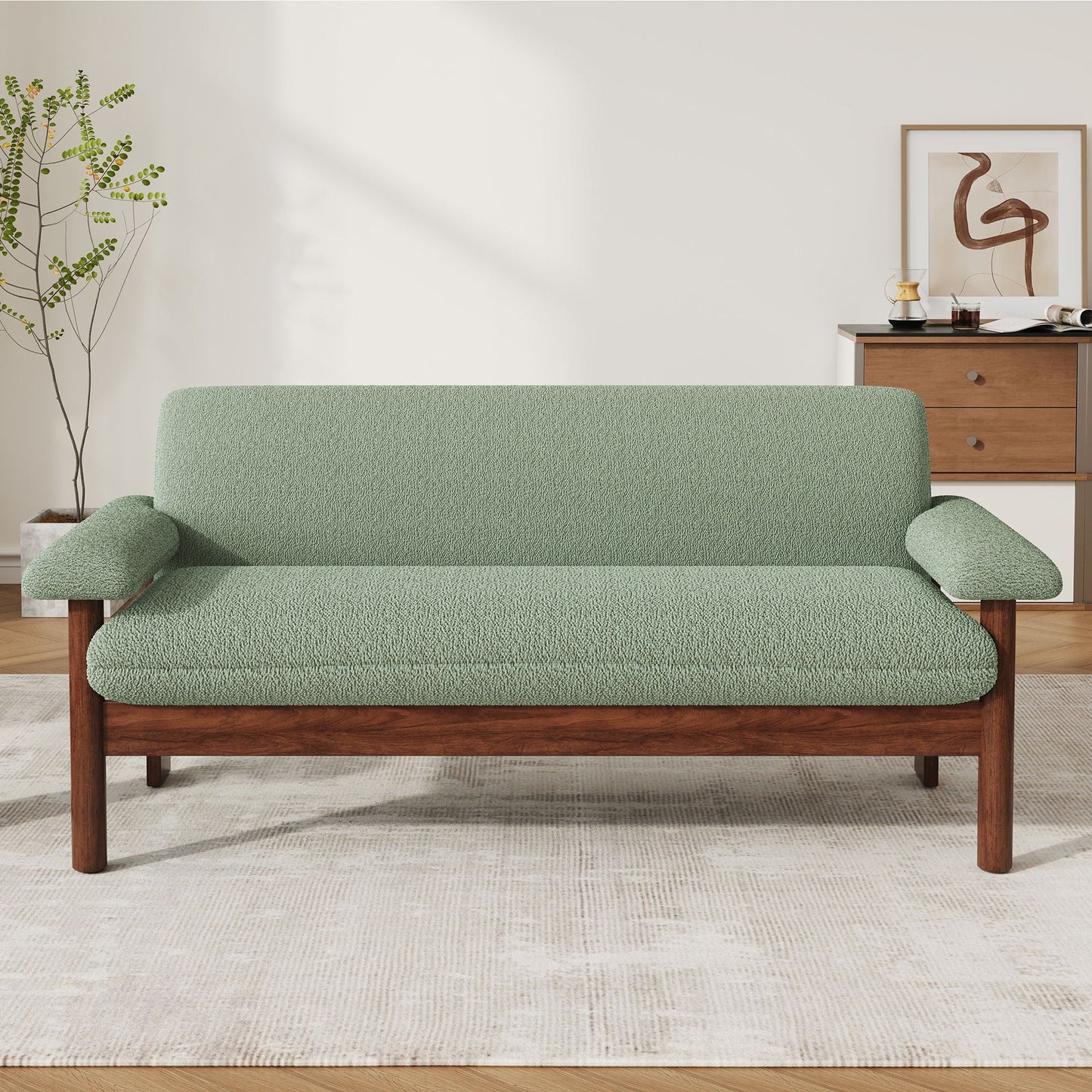 Stationary loveseat sofa 2 seater with green textured fabric and wooden legs HouseOfZazla on Tampa Home & Garden Store