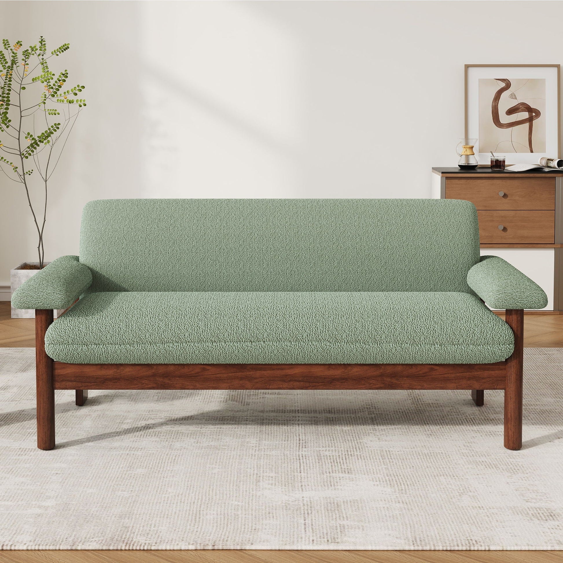 Stationary loveseat sofa 2 seater with green textured fabric and wooden legs HouseOfZazla on Tampa Home & Garden Store