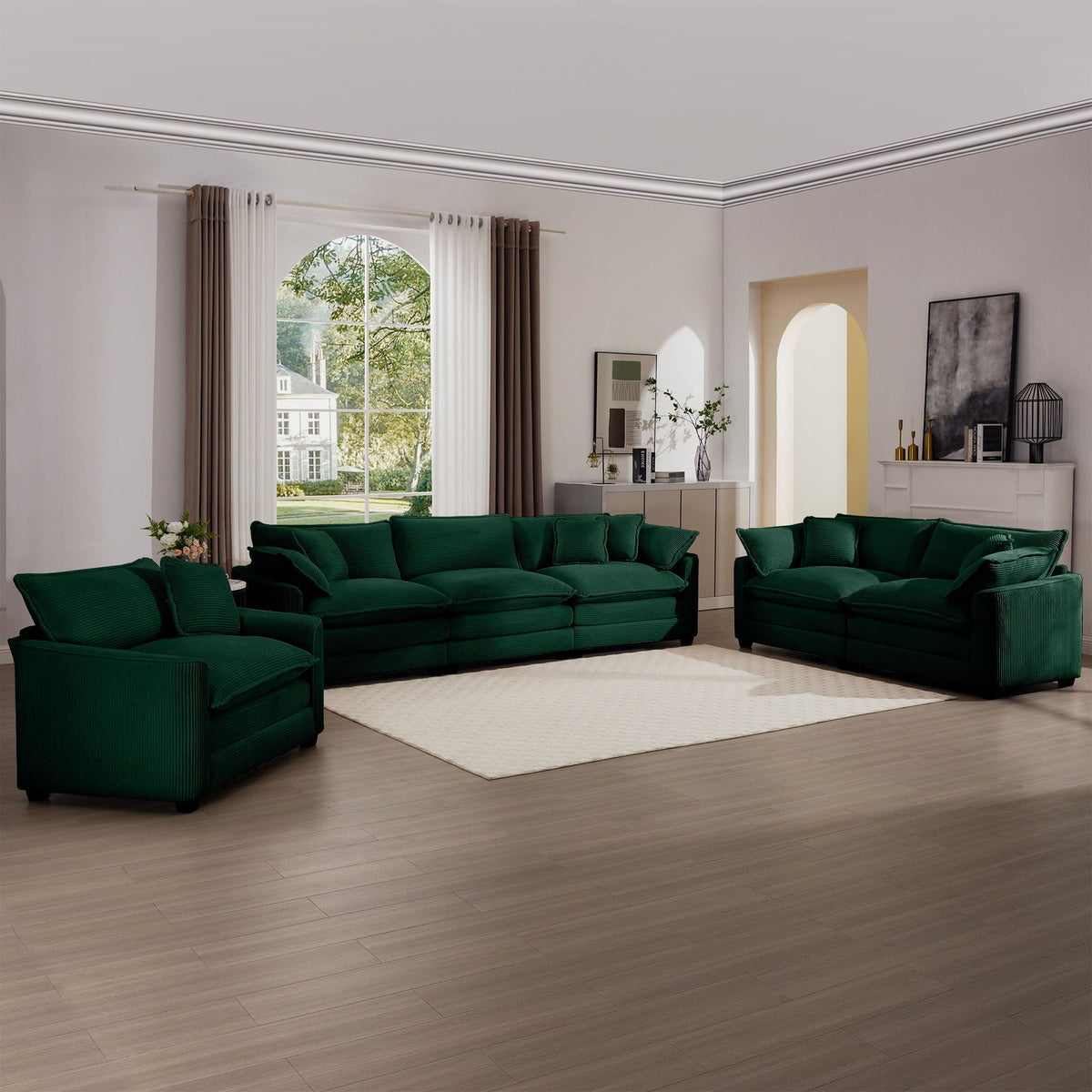 Elegant oversized green sectional sofa set with deep seats, 3-piece layout on Tampa Home & Garden Store