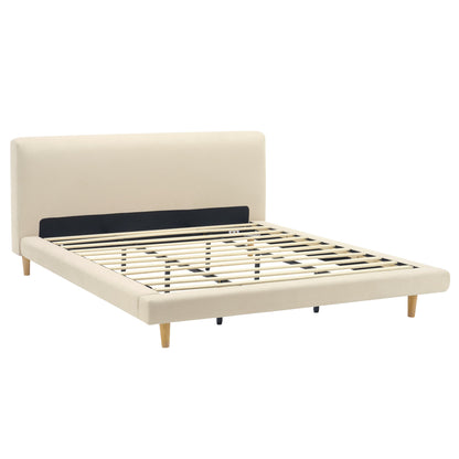 Beige Chunky Upholstered Headboard Cal King Bed