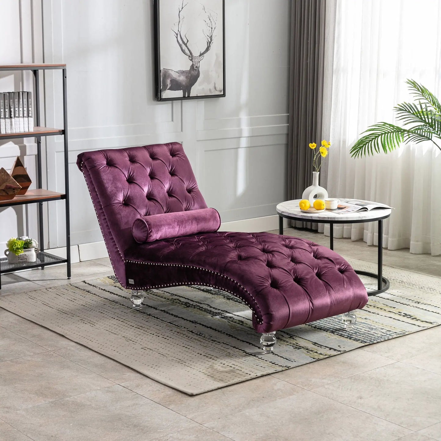 Indoor Chaise Lounge With Button Tufted Pillow