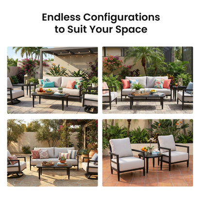 3PC Outdoor Aluminum Patio Furniture Set with beige cushions and dark frames on Tampa Home & Garden Store