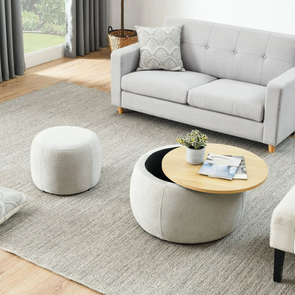 Light gray round storage ottoman, 2-in-1 end table and ottoman by Unique Piece Furniture on Tampa Home & Garden Store