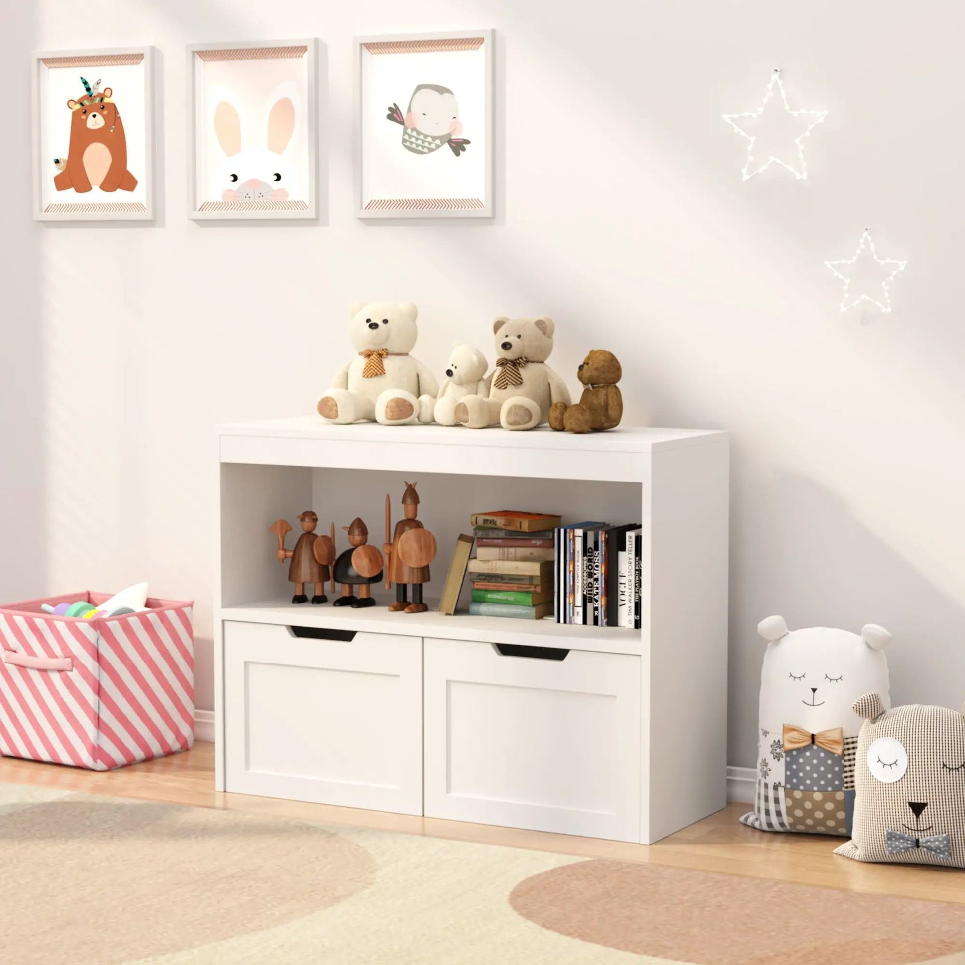 Book organizer with large drawers and open shelves white by Unique Piece Furniture with wheels on Tampa Home & Garden Store