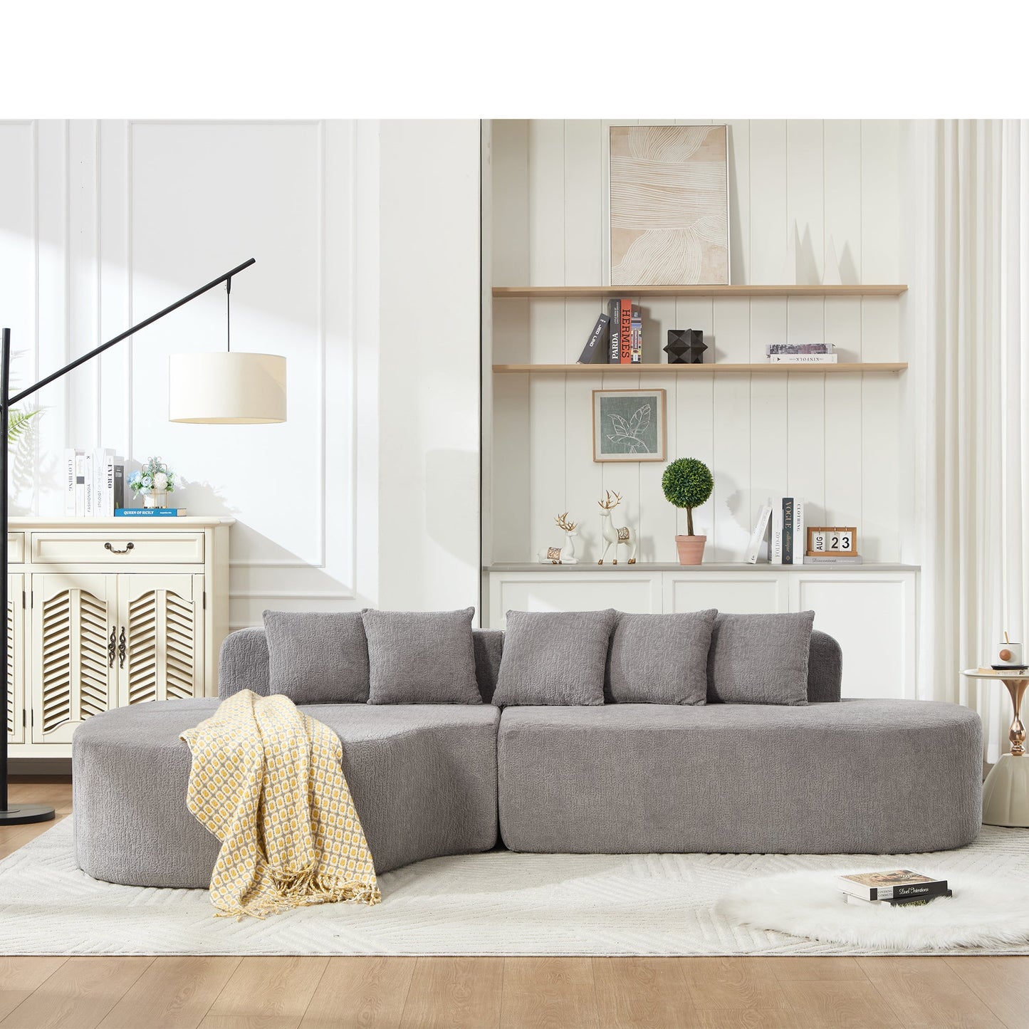 Curved Chenille Sectional Sofa and Pillows