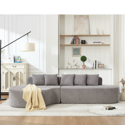 Boneless curved sectional sofa 110.2x62 in gray fabric with 5 pillows by HouseOfZazla on Tampa Home & Garden Store