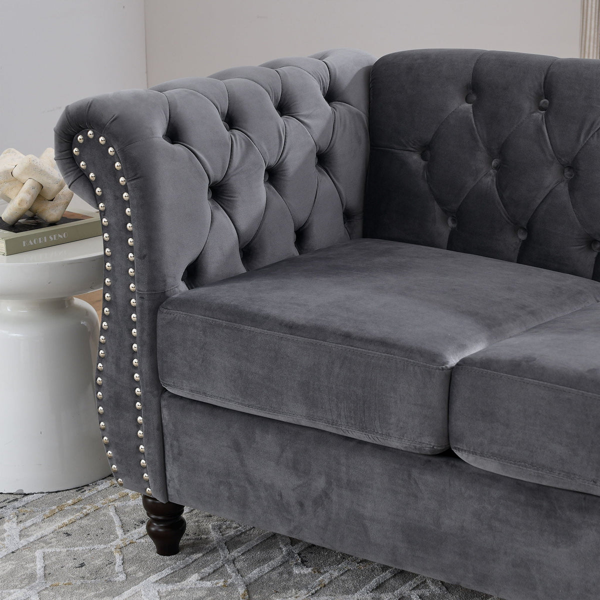 Chesterfield Sofa With Nailhead Trim and Cushions