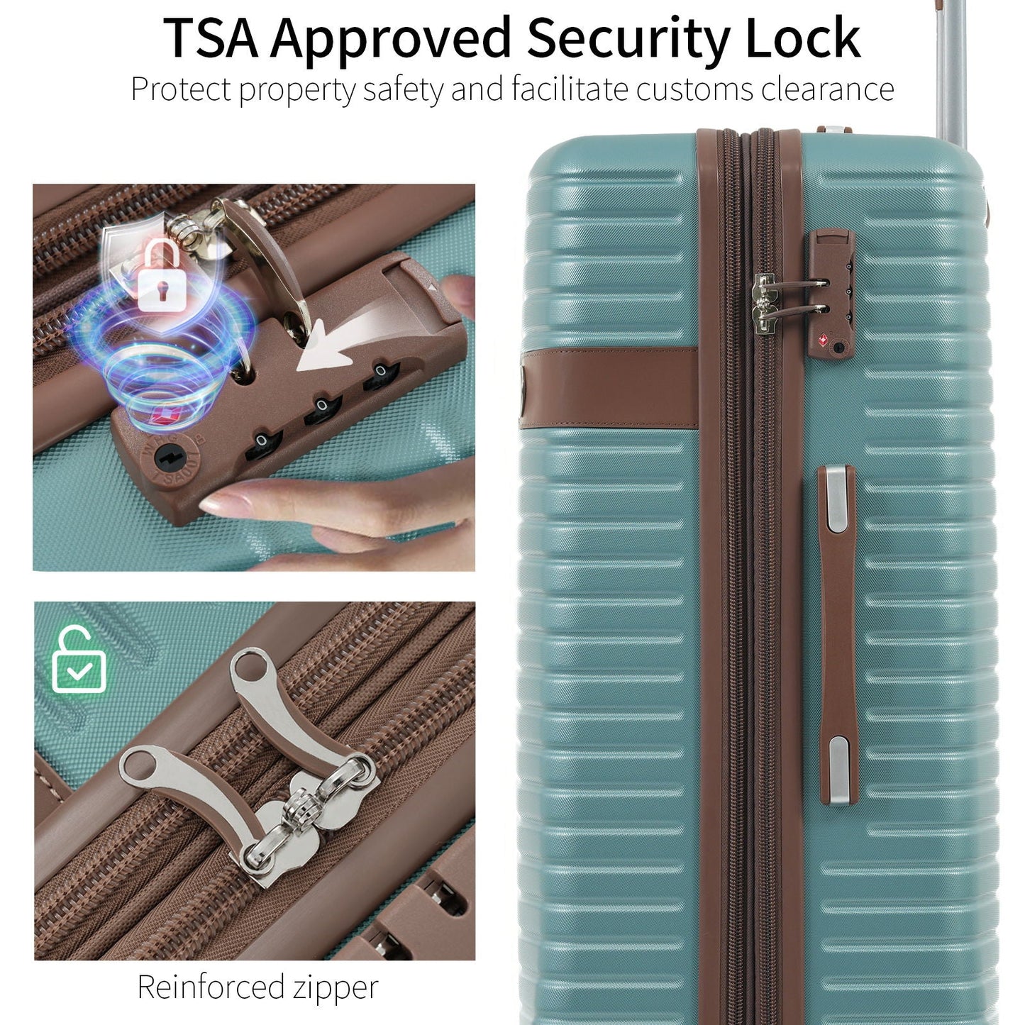 HouseOfZazla 4 Piece Luggage Set: turquoise hard shells, brown trim, expandable on Tampa Home & Garden Store