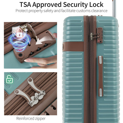 HouseOfZazla 4 Piece Luggage Set: turquoise hard shells, brown trim, expandable on Tampa Home & Garden Store