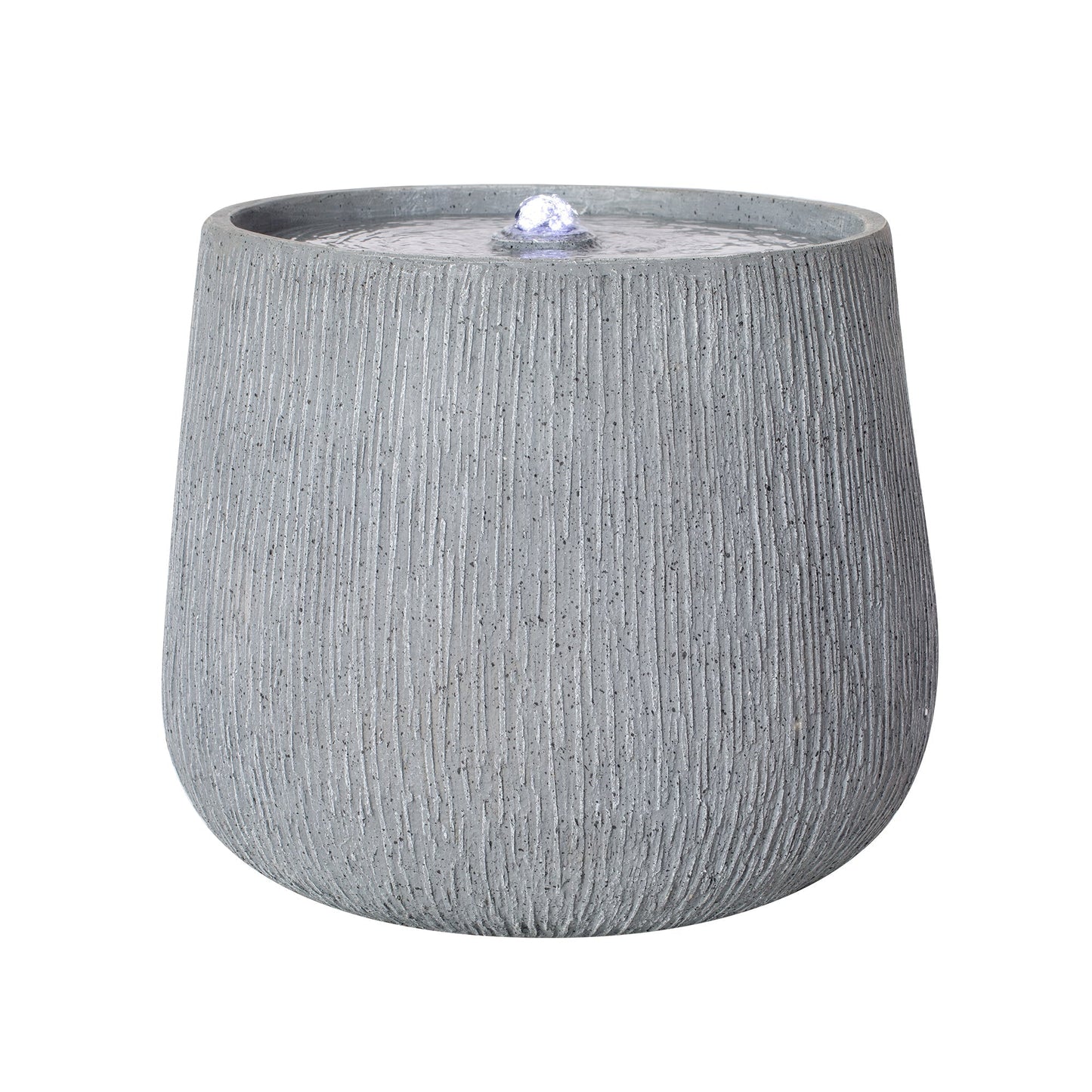 12.99in gray polyresin outdoor water fountain with LED light, round textured bowl on Tampa Home & Garden Store