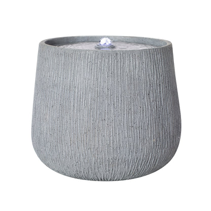 12.99in gray polyresin outdoor water fountain with LED light, round textured bowl on Tampa Home & Garden Store