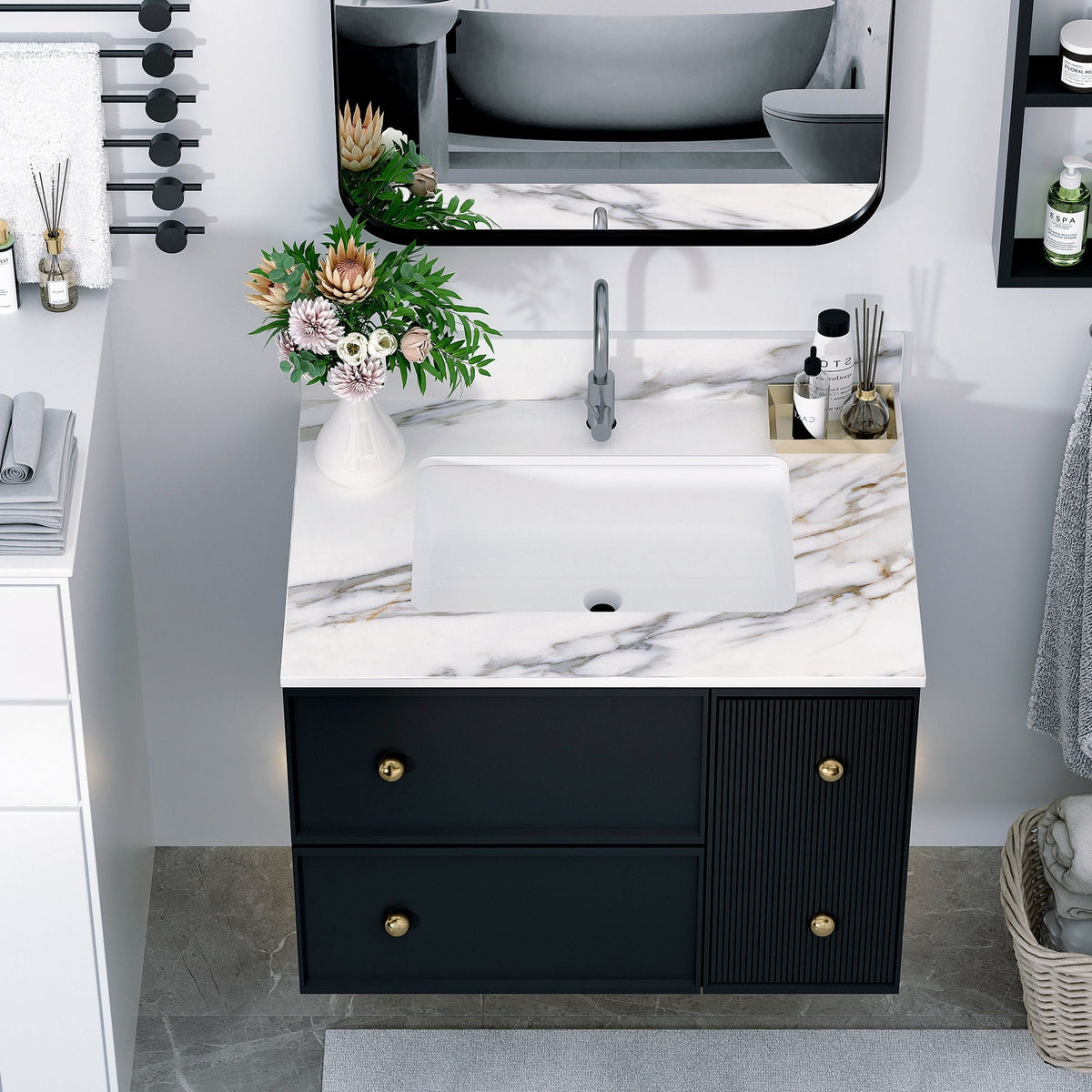 Elegant vanity top with undermount sink and backsplash, marble countertop by HouseOfZazla on Tampa Home & Garden Store