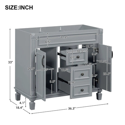 Gray bathroom vanity base with 2 soft closing doors and 2 drawers by Unique Piece Furniture on Tampa Home & Garden Store