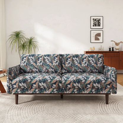2 Seater Loveseat Sofa with teal leaf-patterned upholstery and solid wood legs on Tampa Home & Garden Store