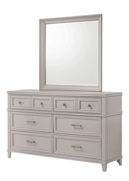 Square Mirror by Unique Piece Furniture atop a light gray, multi-drawer dresser on Tampa Home & Garden Store