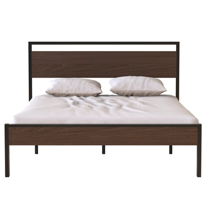 Ceres metal bed frame with brown wood headboard & footboard by HouseOfZazla on Tampa Home & Garden Store
