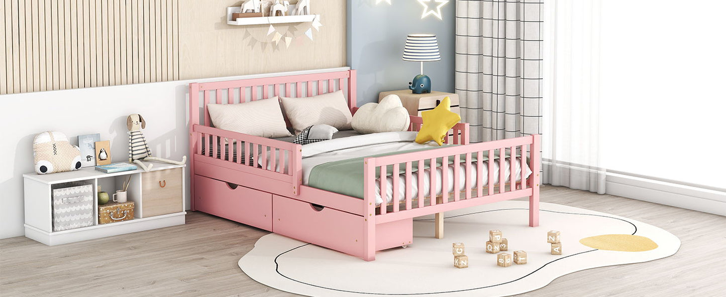 Platform bed with guardrails on both sides and two under-bed storage drawers, pink finish, by HouseOfZazla on Tampa Home & Garden Store