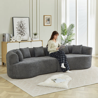 Curved Sectional Sofa by HouseOfZazla in dark gray boucle fabric, oversized modern design on Tampa Home & Garden Store