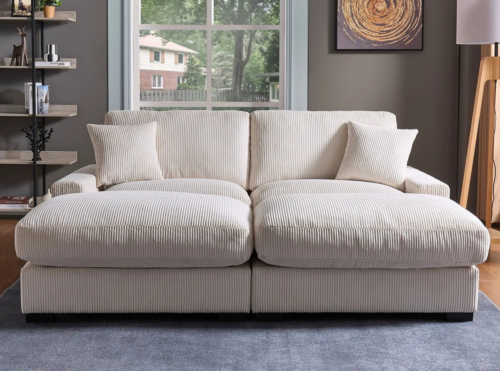 4 Seater Oversized Sectional Sofa with 2 Ottomans and 2 Pillows in cream corduroy fabric on Tampa Home & Garden Store