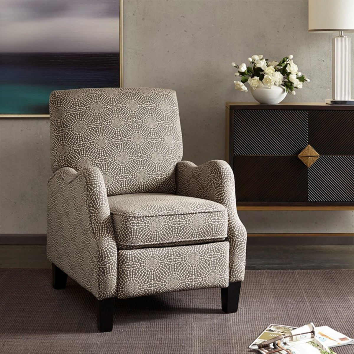 Hoffman Push Back Recliner and Beige Accent Chair
