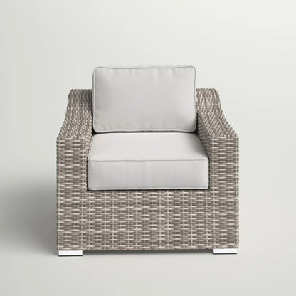 Patio Chair With Cushions, light gray cushions, taupe wicker frame outdoor arm chair on Tampa Home & Garden Store