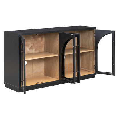 4-Door Large Storage Sideboard Buffet Cabinet with Glass Arched Doors Black by HouseOfZazla on Tampa Home & Garden Store