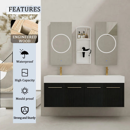 Modern Wall Mounted Vanity Resin Sink and Rack