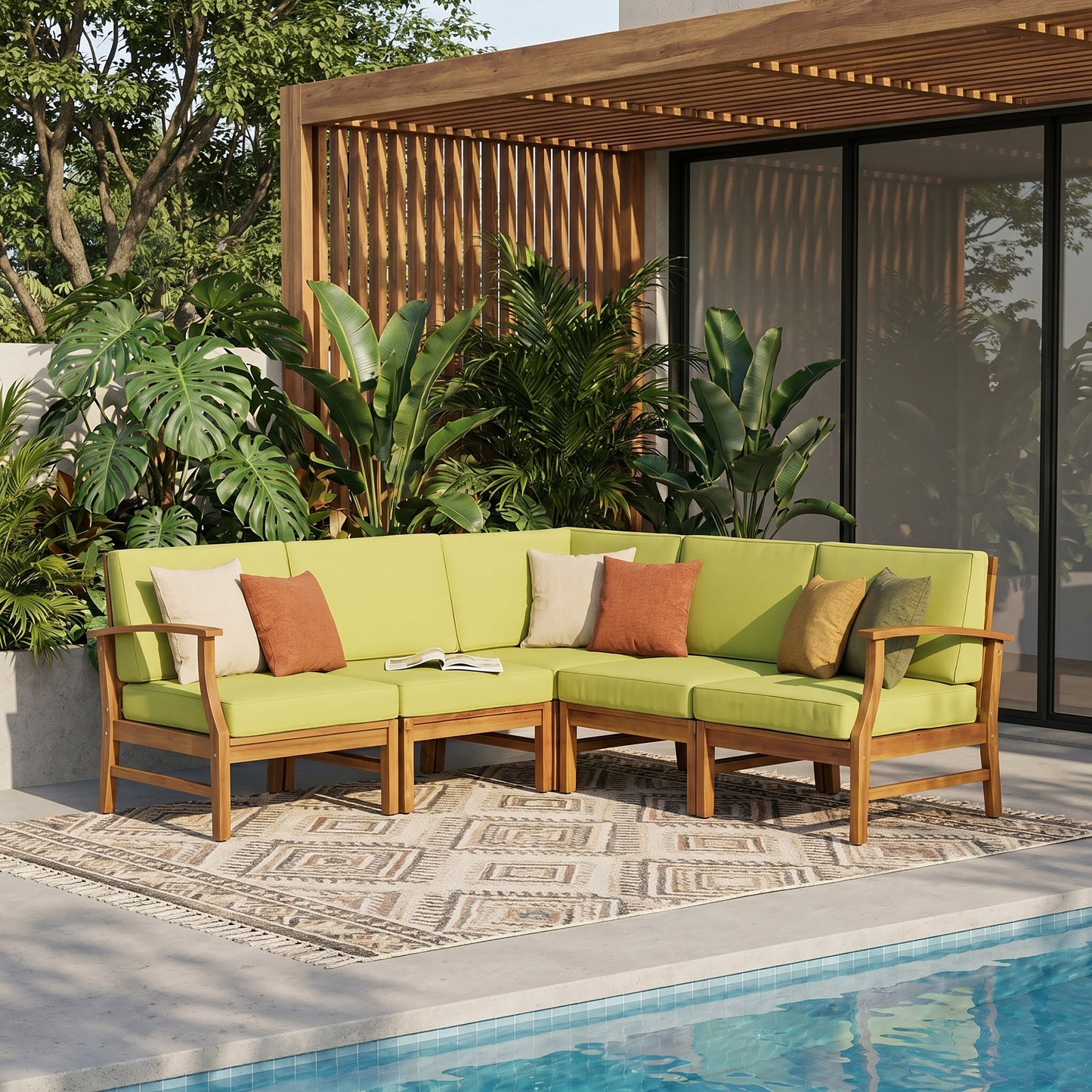 Perla 5 Piece Acacia Wood and Cushion Patio Set