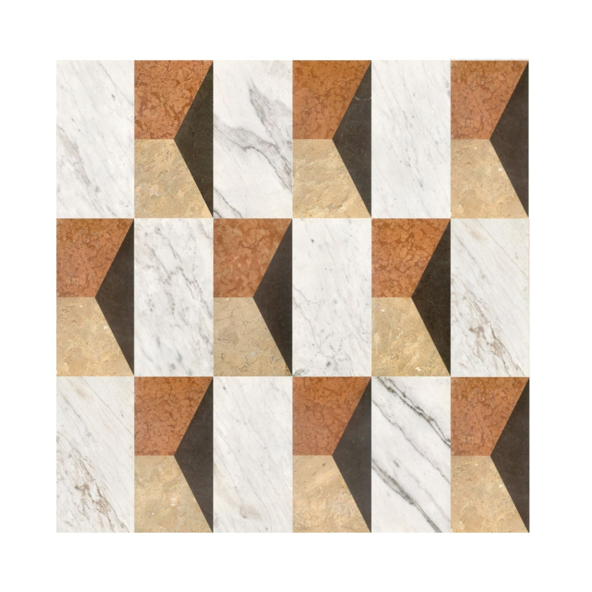 Polished marble decorative tiles in white and rust with geometric pattern by HouseOfZazla on Tampa Home & Garden Store