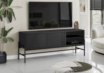TV stand black modern with cabinets and open shelf by Unique Piece Furniture on Tampa Home & Garden Store