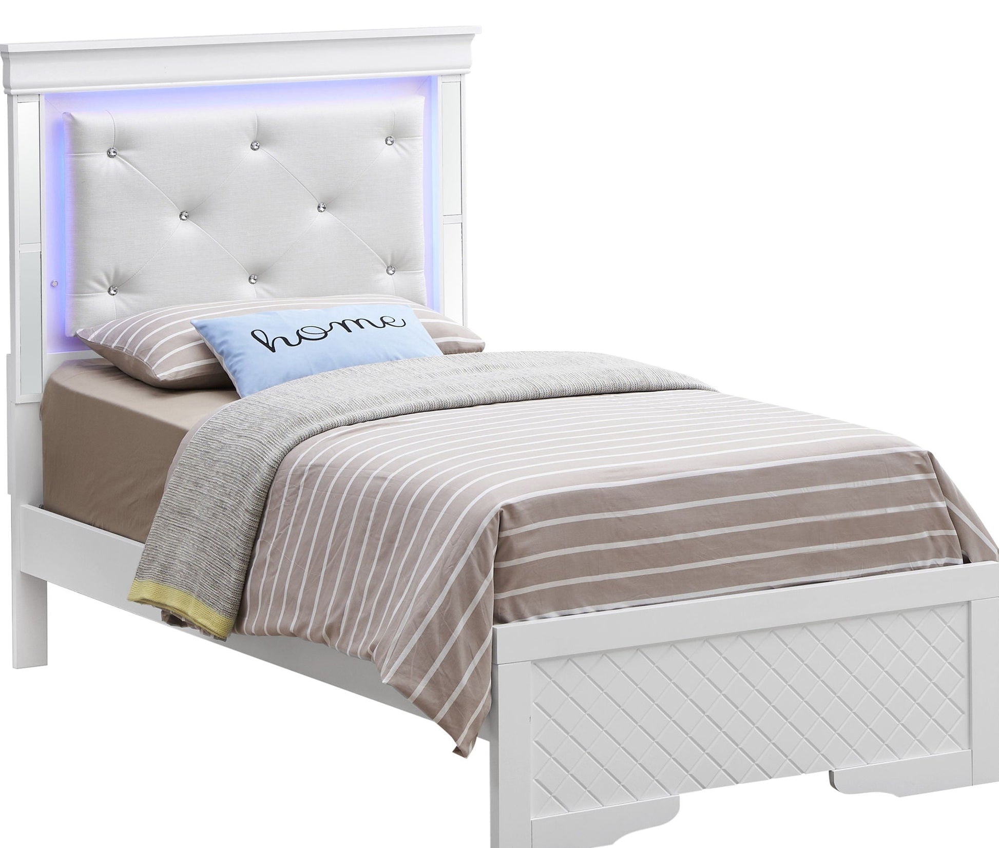 Bed with LED light accents tufted white headboard upholstered bed by HouseOfZazla on Tampa Home & Garden Store