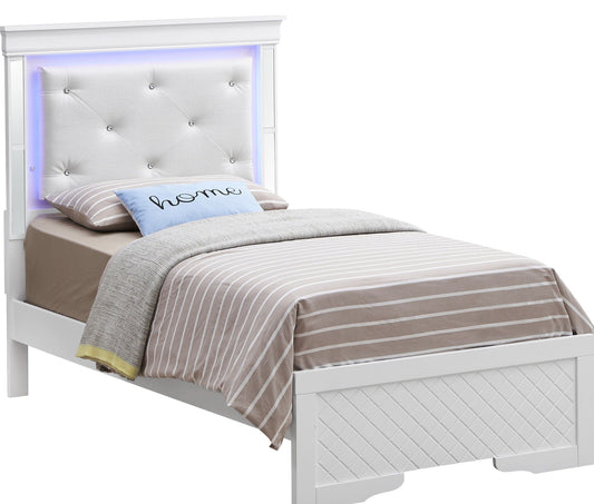 Bed with LED light accents tufted white headboard upholstered bed by HouseOfZazla on Tampa Home & Garden Store