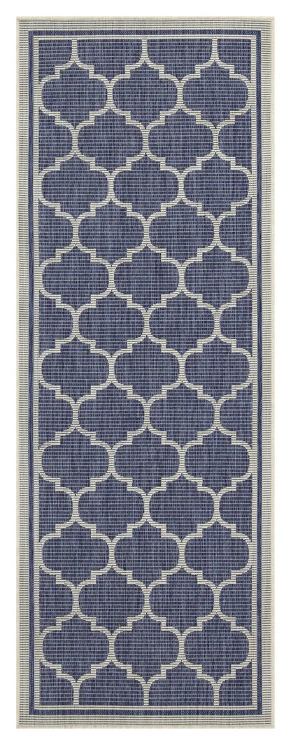 Sunshine indoor/outdoor runner rug 2'7" x 7'3" blue trellis pattern Unique Piece Furniture on Tampa Home & Garden Store