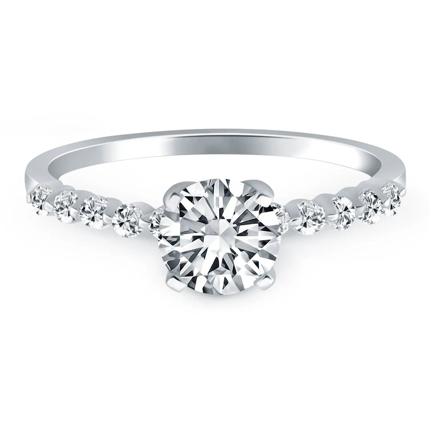 14k white gold diamond engagement ring with round center diamond and shared prong accents on Tampa Home & Garden Store