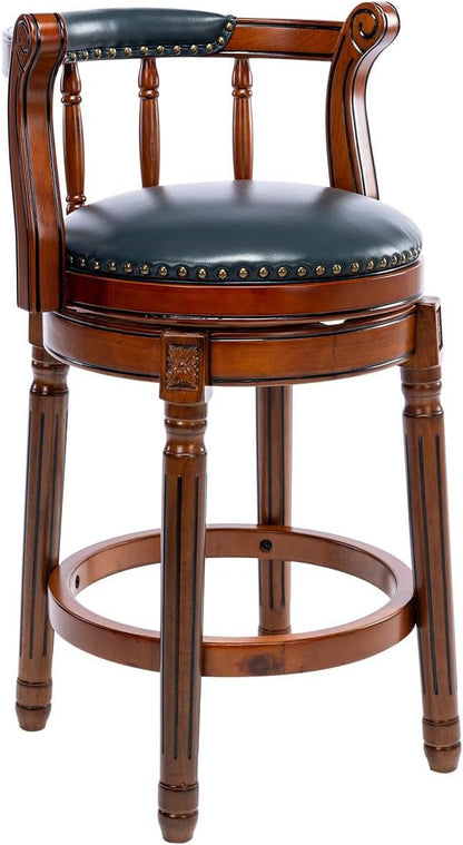 Wooden Bar Stool With a Cow Hide Swivel Seat Back