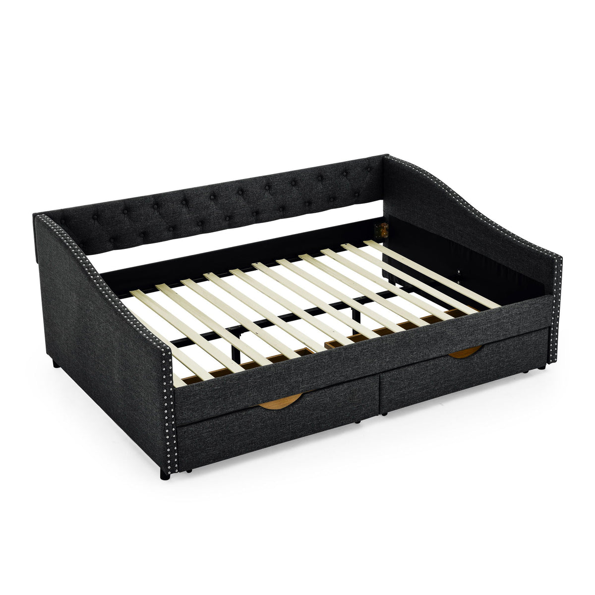 Upholstered Tufted Daybed with Storage Drawers