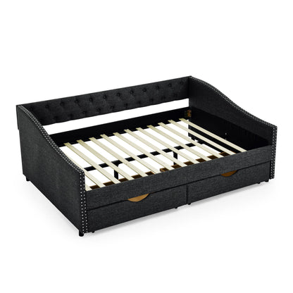 Upholstered Tufted Daybed with Storage Drawers